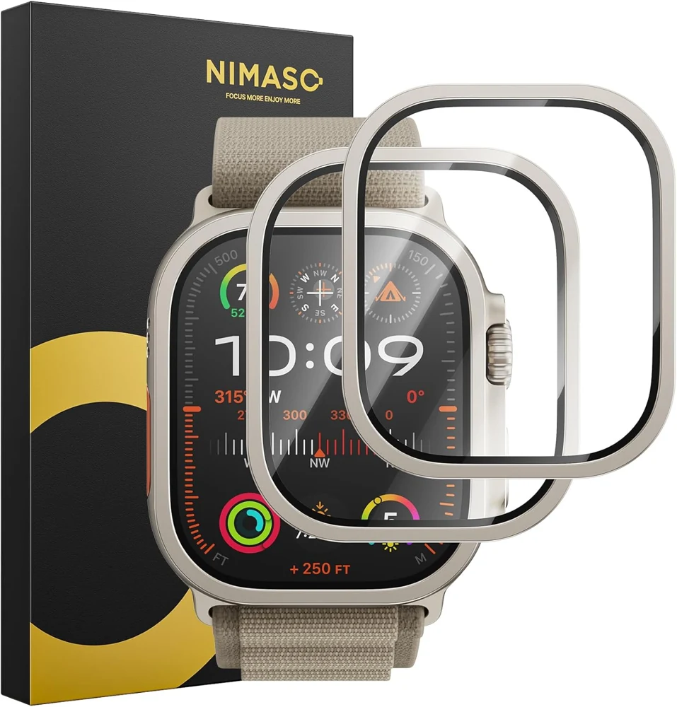 NIMASO Apple Watch Ultra 3/2/1 49mm 対応 ガラスフィルム（フレーム一体型・2枚組）